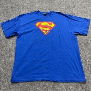 Vintage Blue Cotton Superman Logo T-Shirt Distressed Graphic